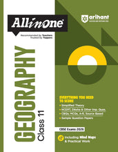 Load image into Gallery viewer, Arihant All in One Geography Class 11 for CBSE Exams 2025-26 | Revised Edition as per latest syllabus | Simplified Theory, All Types of Exam Pattern Questions, CBQs, MCQs, A-R, Case Based, Sample Question Papers, Mind Maps, Topic & Chapter Exercises