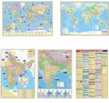 Load image into Gallery viewer, India & World Map ( Both Political & Physical ) with Constitution of India Chart| Set Of 5 | Useful for UPSC and other exams
