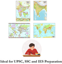 Load image into Gallery viewer, India & World Map ( Both Political & Physical ) with Constitution of India Chart| Set Of 5 | Useful for UPSC and other exams