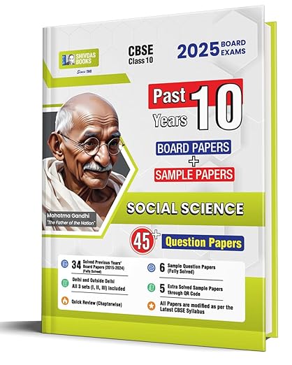 Shivdas CBSE Class 10 Previous 10 Years Solved Papers (2015-2024) Fully Solved Social Science 10+ CBSE Sample Papers Delhi and OD All Sets (I,II,III) for 2025 Board Exams | Latest Syllabus