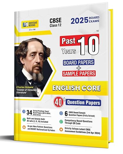 Shivdas CBSE Class 12 Previous 10 Years Question Papers (2015-2024) Fully Solved English Core and 10+ CBSE Sample Papers Delhi and OD All Sets (I,II,III) for 2025 Board Exams | Latest Syllabus