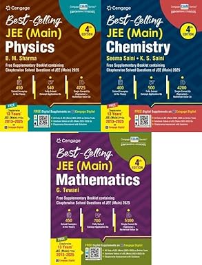 Cengage - Best Selling JEE Main Physics + Chemistry + Maths - Combo Set of 3 Books with Supplementray Booklet - 4th/Ed. - with 13 Years Solved Papers on Digital - For 2026 JEE Mains Exam