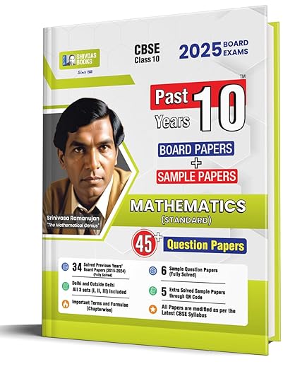 Shivdas CBSE Class 10 Previous 10 Years Solved Papers (2015-2024) Fully Solved Mathematics Standard 10+ CBSE Sample Papers Delhi and OD All Sets (I,II,III) for 2025 Board Exams | Latest Syllabus