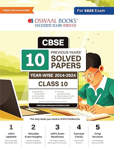 Oswaal CBSE 10 Years' Solved Papers Class 10 English Language and Literature | Sanskrit | Social Science | Science |Mathematics Standard