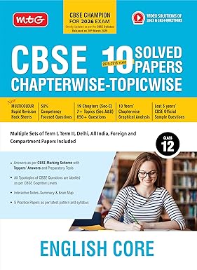MTG CBSE 10 Years (2025-2016) Chapterwise Topicwise Solved Papers Class 12 English - CBSE Champion For 2026 Exam | Free Video Solution of PYQs | CBSE Sample Papers (As Per Latest Pattern)