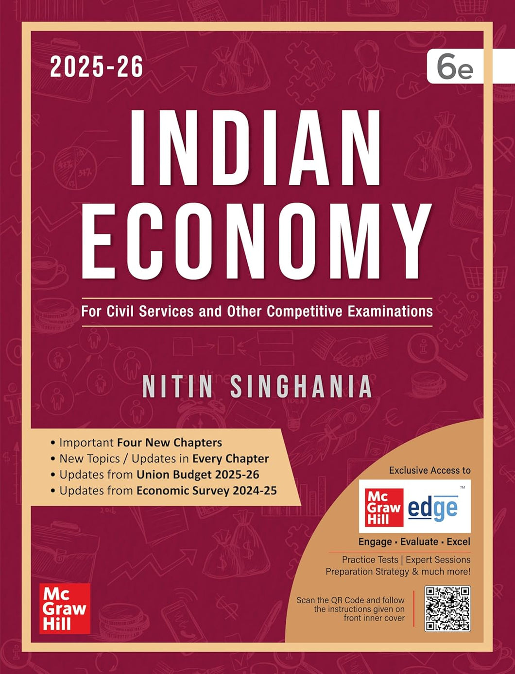 Indian Economy by Nitin Singhania (IAS) | 6th edition | Civil Services Exam - Prelims, Mains | State PSCs exams/ PCS exams | Chapter-wise Previous Years' Questions (2010-24) | pluck-out chart | Updated Economic Survey 2024-25 & Union Budget 2025-26