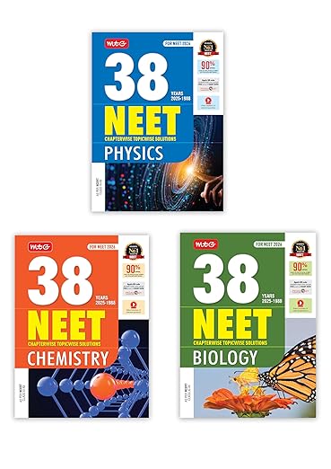MTG 38 Years NEET Previous Year Solved Question Papers Physics, Chemistry & Biology PYQs Chapterwise Topicwise Solutions For 2025-2026 Exam (Set of 3 Books) | Get Free access of Video Solutions & Smart Book