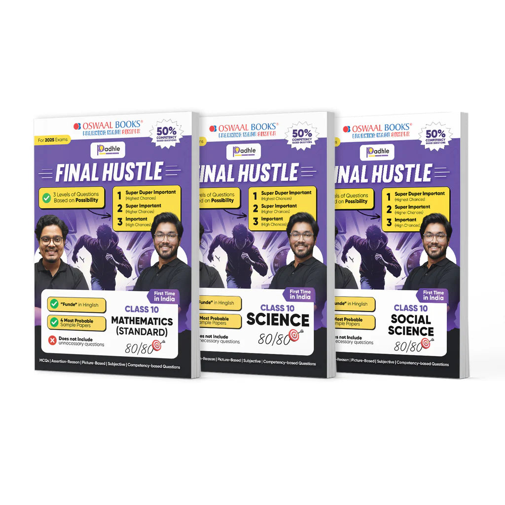 Final Hustle for CBSE Class 10 Science, Mathematics Standard, Social Science by Padhle Set of 3 books