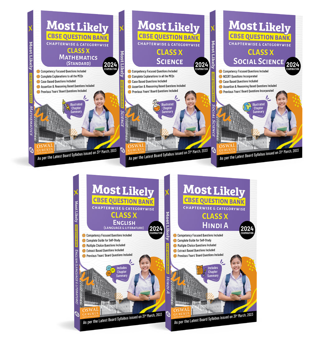 Oswal-Gurukul Most Likely CBSE Question Bank Class 10 Bundles (Set of 5) : Maths, Science, English, Hindi-A & Social Science for Exam 2024