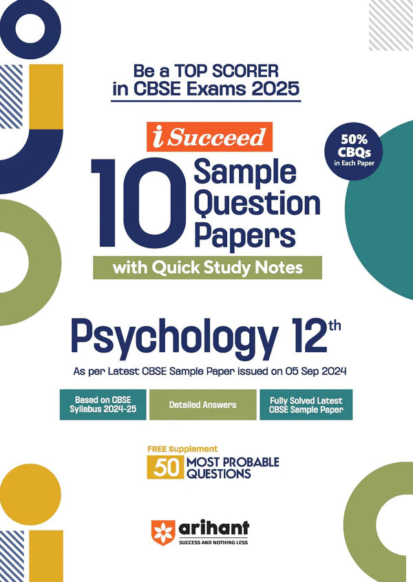 Arihant i-Succeed 10 Sample Question Papers Psychology Class 12th I For CBSE Exams 2025