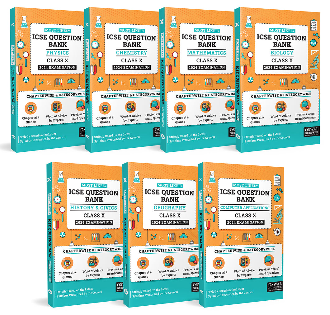 Oswal-Gurukul Most Likely ICSE Question Bank Class 10 Bundles (Set of 7) : Physics, Chemistry, Maths, Biology, History & Civics, Geograpgy, Computer Applications for Exam 2024