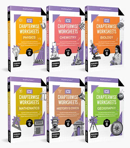 Gurukul by Oswal Chapterwise Worksheets ICSE Class 6 Bundles (Set of 6) : Physics, Chemistry, Maths, Biology, History & Civics, Geography for Exam 2026