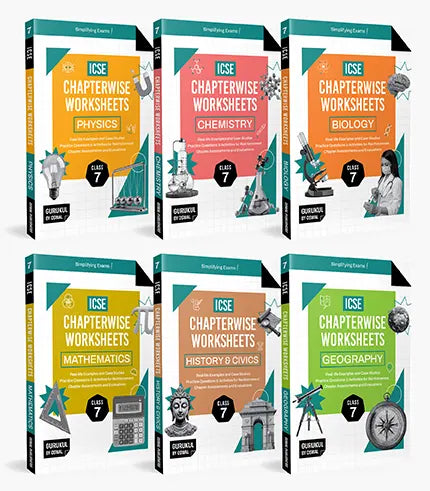 Gurukul by Oswal Chapterwise Worksheets ICSE Class 7 Bundles (Set of 6) : Physics, Chemistry, Maths, Biology, History & Civics, Geography for Exam 2026