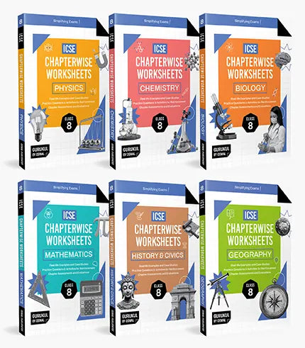 Gurukul by Oswal Chapterwise Worksheets ICSE Class 8 Bundles (Set of 6) : Physics, Chemistry, Maths, Biology, History & Civics, Geography for Exam 2026