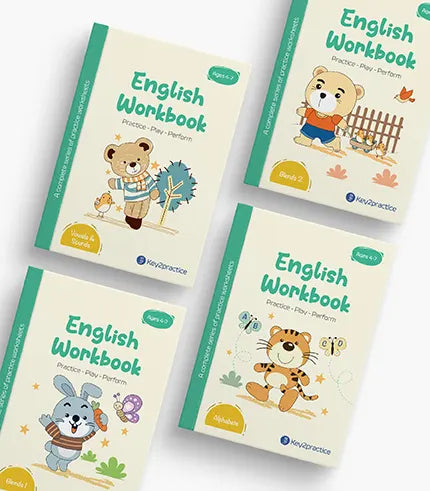 Key2Practice Pre-Primary English Grammar Activity Workbook (Set of 4) For Ages 4-7 yrs : 258 Worksheets, Combo of (Alphabets, Vowels and Sounds, Blends 1, Blends 2)