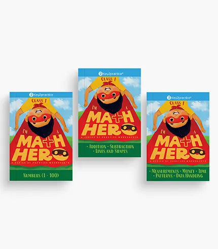 Key2Practice Maths Hero Workbook For Class 1 (Set of 3) : 226 Activity Based Worksheets ,Combo of (Numbers 1-100, Addition, Subtraction, Lines & Shapes, Measurements, Money, Time, Patterns, Data Handling)