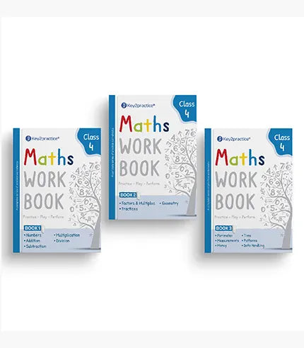 Key2Practice Maths Workbook For Class 4 (Set of 3) : Combo of (Numbers, Addition, Subtraction, Multiplication, Division, Factors & Multiples, Fractions, Geometry, Perimeter, Measurements, Money, Time, Patterns, Data Handling), Activity Based Worksheets