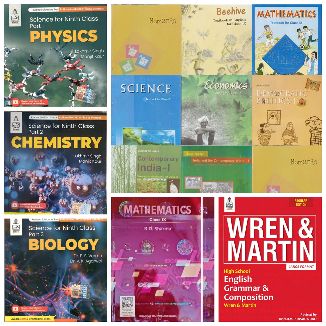 Class 9th NCERT with R.D. Sharma, Lakhmir Singh, Wren & Martin (13 Books) - Latest edition as per NCERT/CBSE(2025-26)