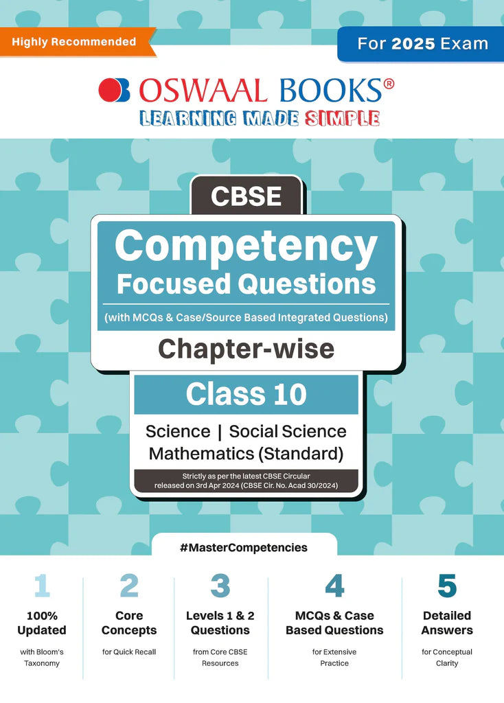 CBSE Competency Focused Questions (with MCQs & Case/Source Based Integrated Questions) | Chapter-wise | Class 10 | Science | Social Science | Mathematics (Standard)
