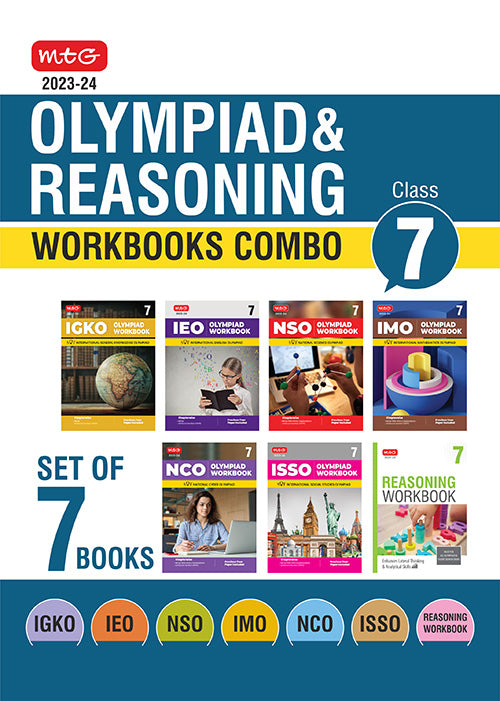 MTG Class 7: Work Book and Reasoning Book Combo for NSO-IMO-IEO-NCO-IGKO-ISSO