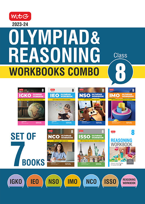 MTG Class 8: Work Book and Reasoning Book Combo for NSO-IMO-IEO-NCO-IGKO-ISSO