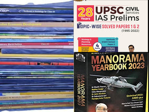 UPSC Kit with 39 NCERT Books Set(100% original) & Manorama Yearbook + 28 Years solved papers (English medium)